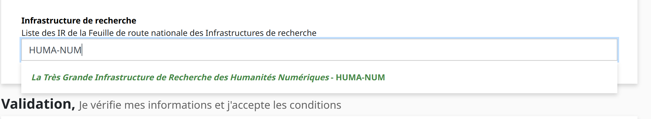 Proposition d'une infrastructure dans le champ "Infrastructure de recherche"