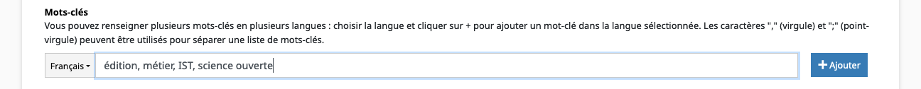 Ajout d'une série de mots clé, séparés par des virgules