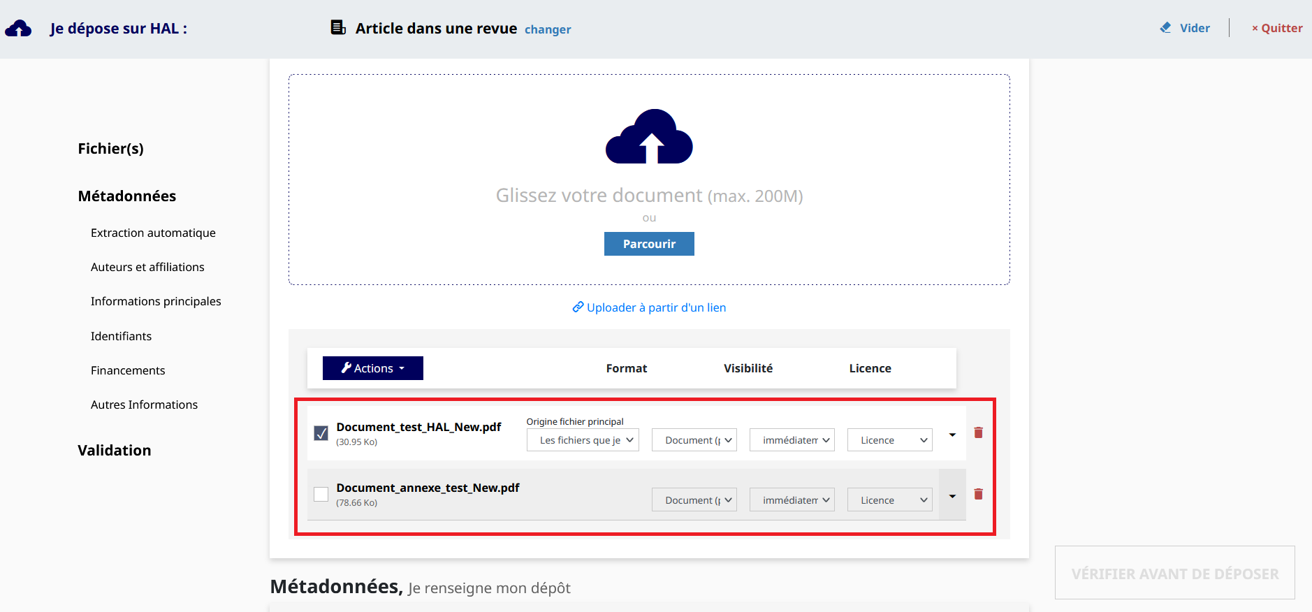 Choix du fichier principal dans le champ "Format"