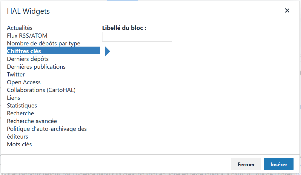 Widget Chiffres clés : éditeur