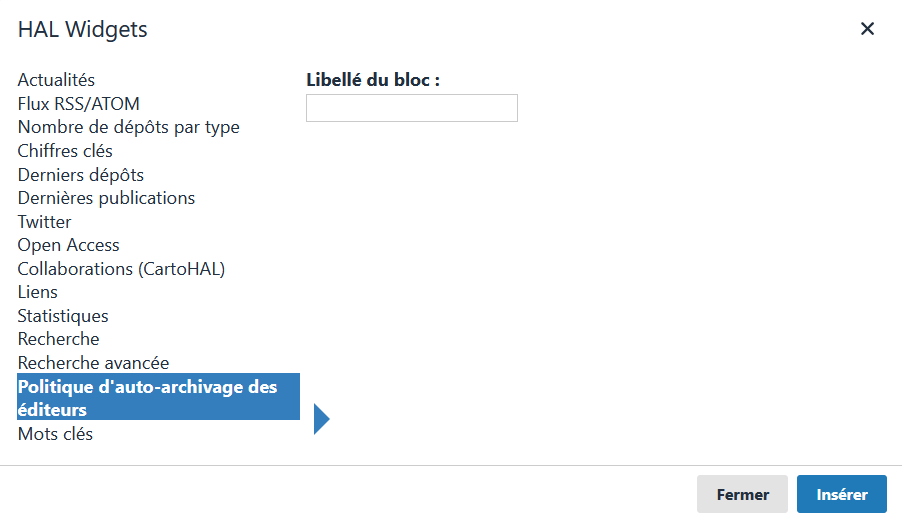 Widget Politique d'auto-archivage des éditeurs