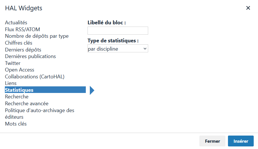 Widget Statistiques : éditeur