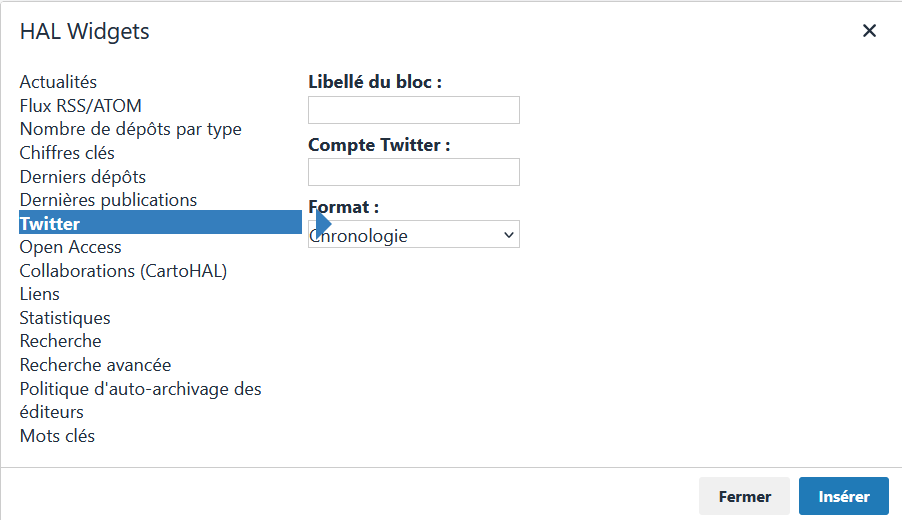 Widget Twitter : éditeur