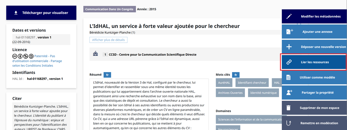 Lier les ressources depuis la page d'un dépôt