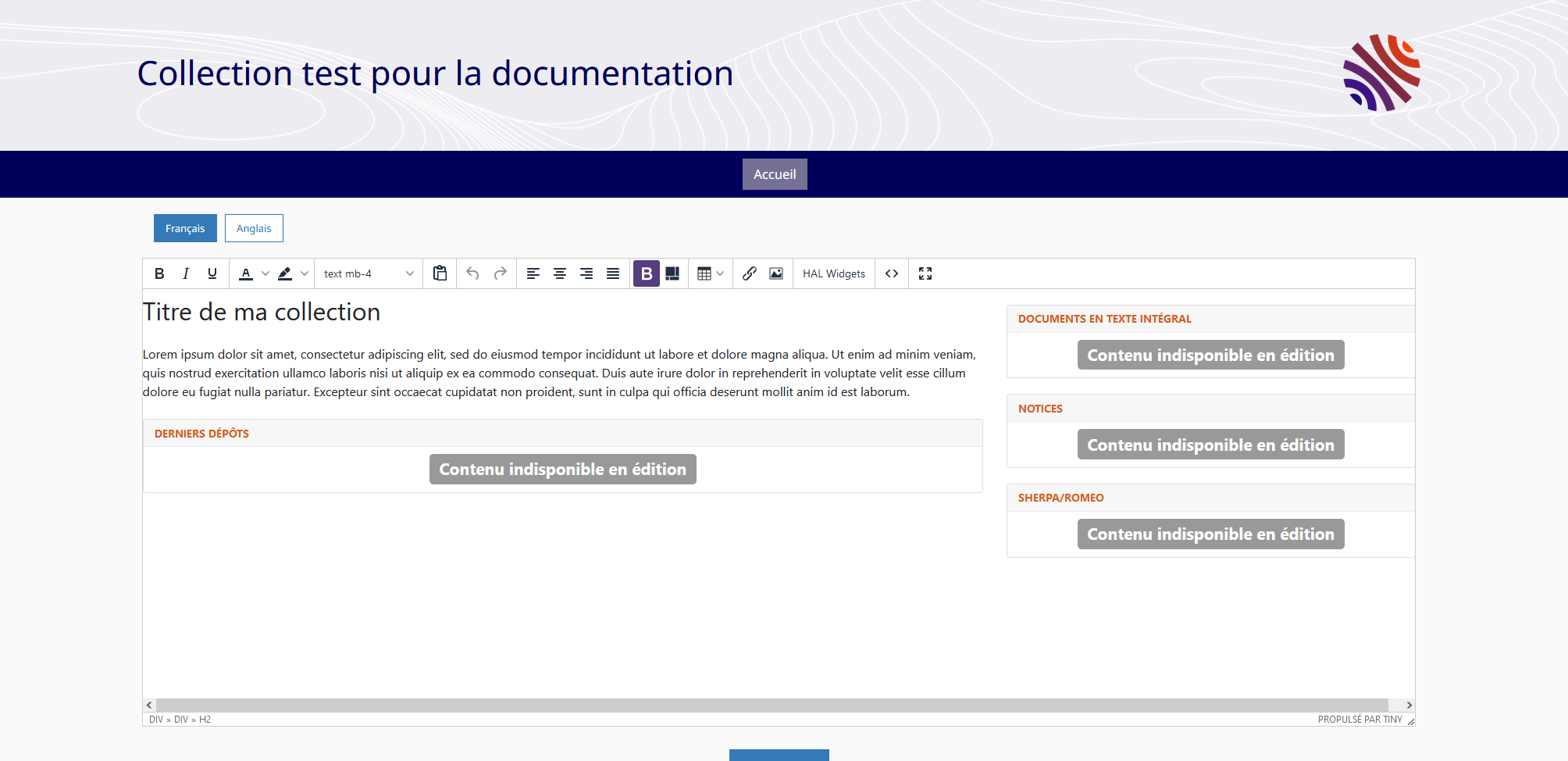 Modification de la page d'accueil