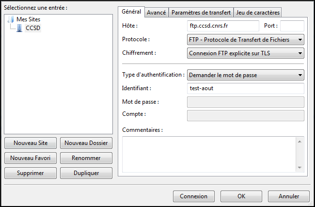 interface logiciel filezilla