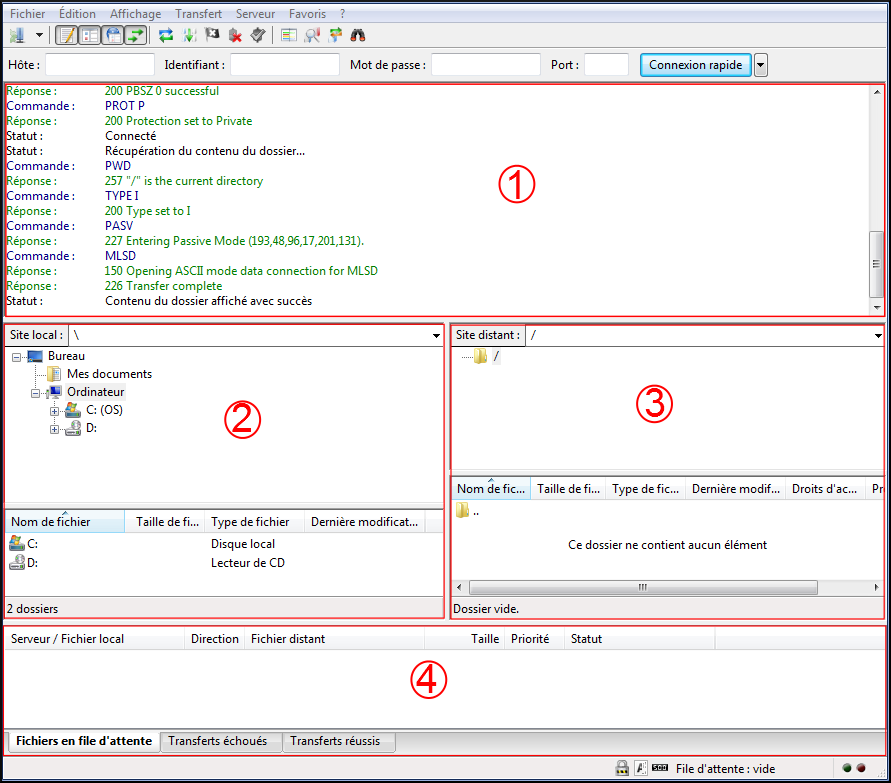 interface de transfert filezilla