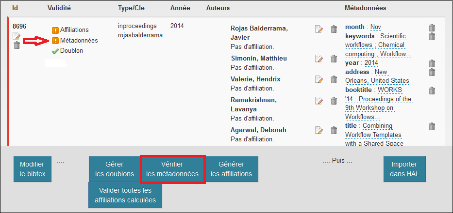 Vérification des métadonnées