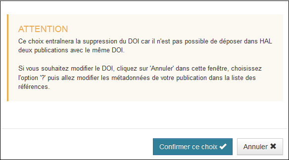 Message d'avertissement : Suppresion du DOI