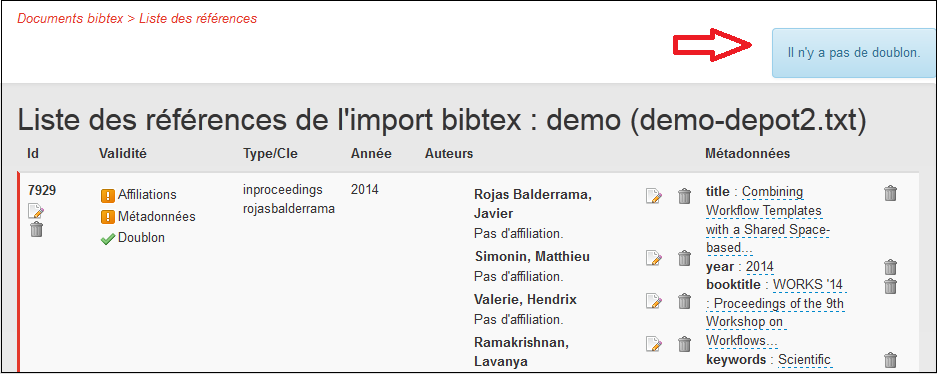 Absence de doublon