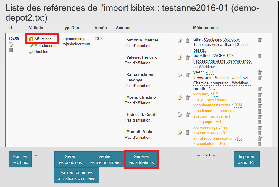 Liste de références de l'import BibTeX