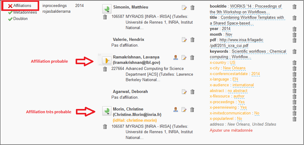 Calcul des affiliations