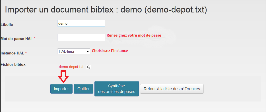 Importer un document bibtex demo depôt première étape