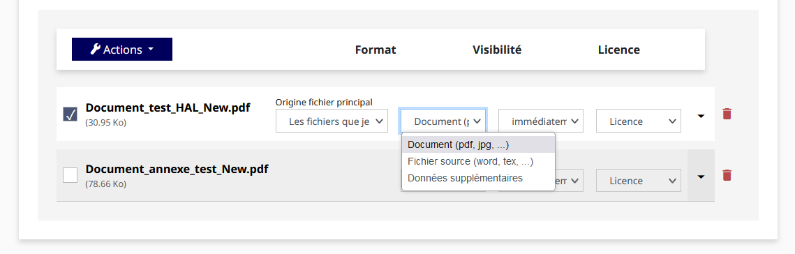 Choix du format "données supplémentaires"