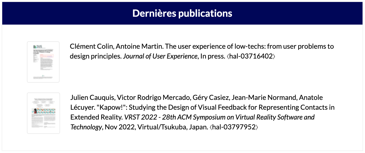 Widget Dernières publications : exemple