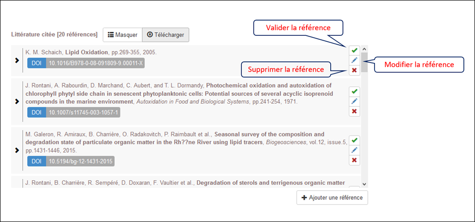 interface de correction de la littérature citée