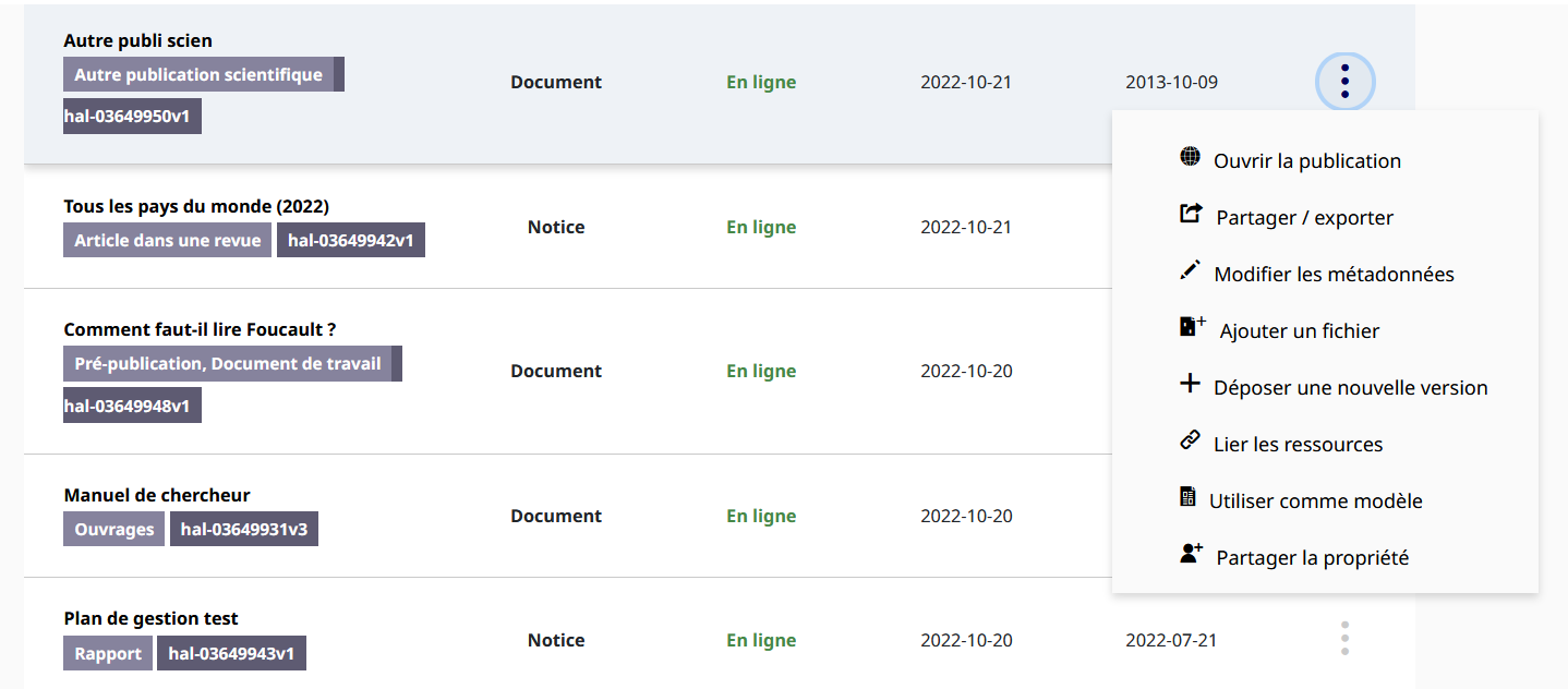 Actions possibles sur un dépôt