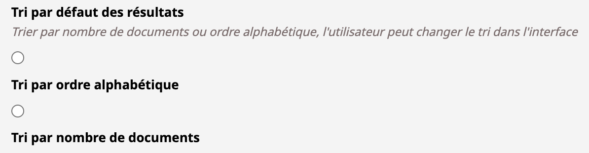 Personnalisation des sites : Administrer dans HAL/Site Web/Menu : Consultation par collections : Tri par défaut des résultats