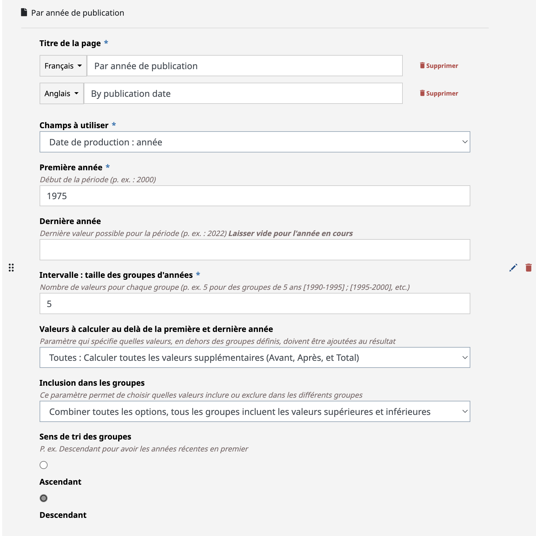 Personnalisation des sites : Administrer dans HAL/Site Web/Menu : Consultation par période