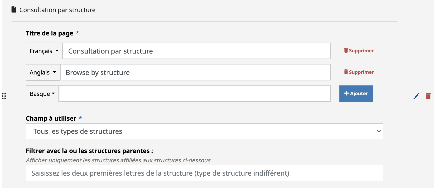 Personnalisation des sites : Administrer dans HAL/Site Web/Menu : Consultation par structure