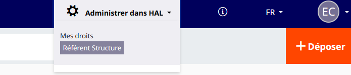 Droit référent structure dans l'onglet Administrer dans HAL