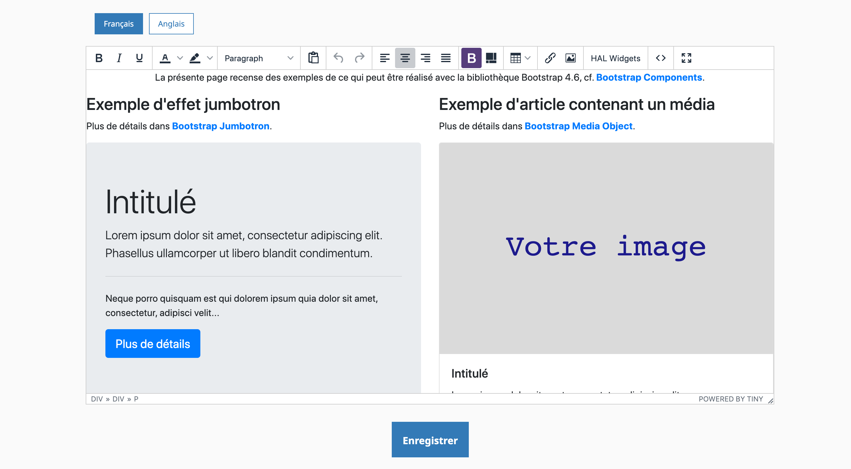 Éditeur de page : contenu en français