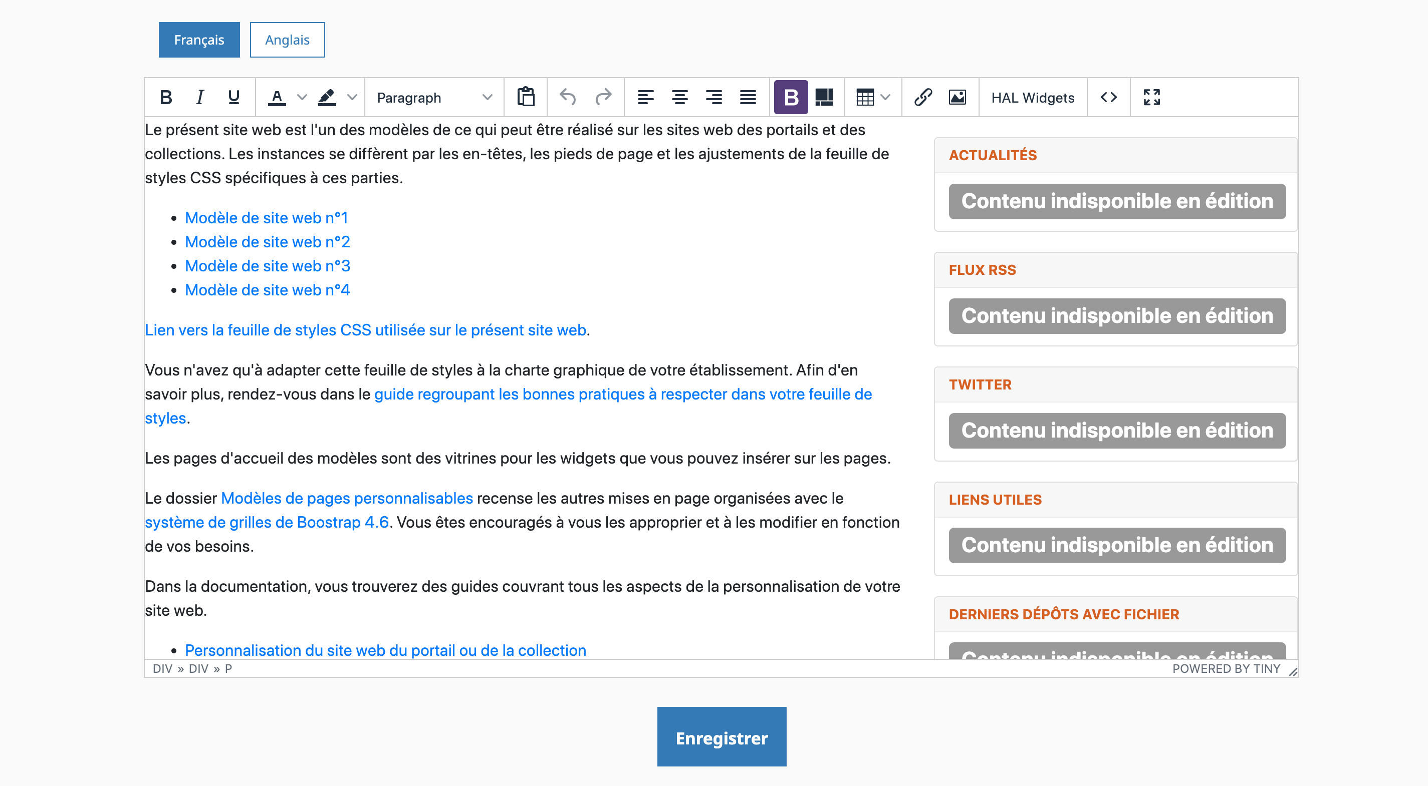 Éditeur de page : prévisualisation du rendu basé sur les grilles de Bootstrap