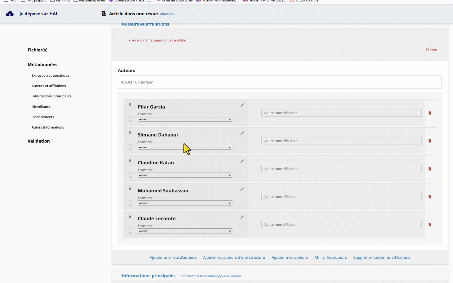 Affiliation à une structure jaune (fermée)