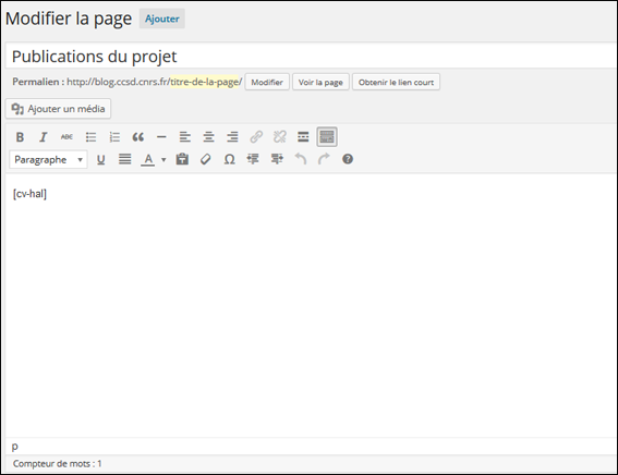 Modifier une page WordPress